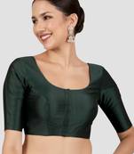 Bottle green plain banglori silk elbow sleeves padded readymade saree blouse