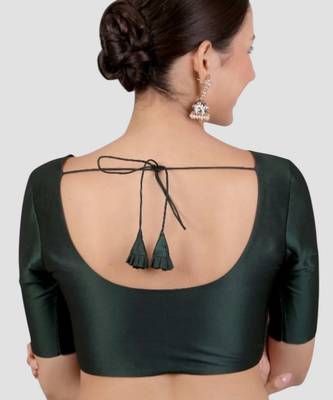 Bottle green plain banglori silk elbow sleeves padded readymade saree blouse 2