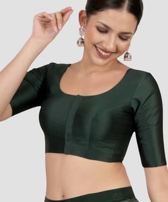 Bottle green plain banglori silk elbow sleeves padded readymade saree blouse 3