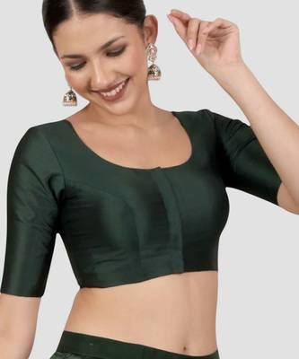 Bottle green plain banglori silk elbow sleeves padded readymade saree blouse 4