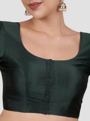 Bottle green plain banglori silk elbow sleeves padded readymade saree blouse 5
