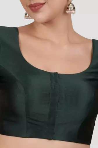 Bottle green plain banglori silk elbow sleeves padded readymade saree blouse