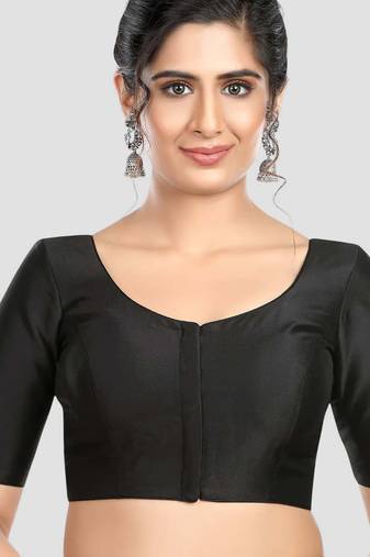 Black plain banglori silk elbow sleeves padded readymade saree blouse