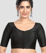 Black plain banglori silk elbow sleeves padded readymade saree blouse