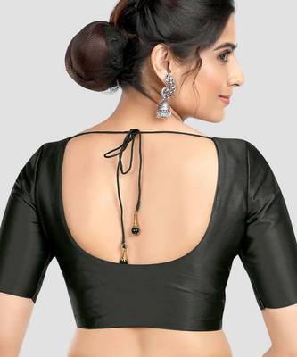 Black plain banglori silk elbow sleeves padded readymade saree blouse 2