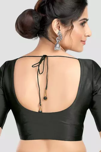 Black plain banglori silk elbow sleeves padded readymade saree blouse