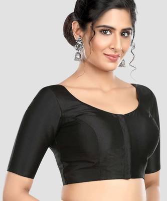 Black plain banglori silk elbow sleeves padded readymade saree blouse 3