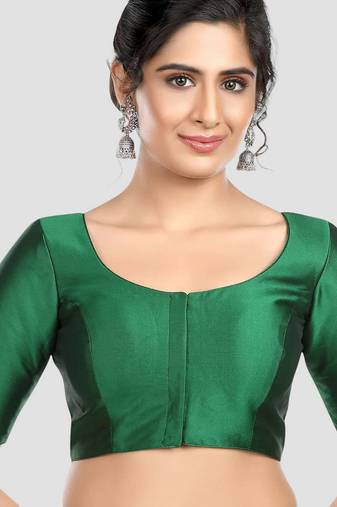Green plain banglori silk elbow sleeves padded readymade saree blouse