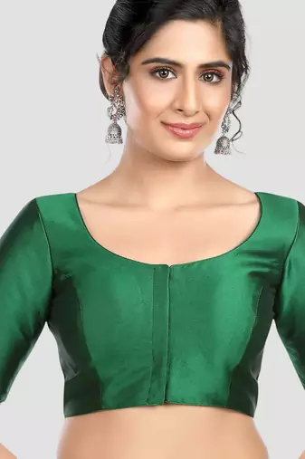 Green plain banglori silk elbow sleeves padded readymade saree blouse