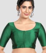 Green plain banglori silk elbow sleeves padded readymade saree blouse
