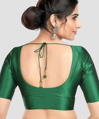 Green plain banglori silk elbow sleeves padded readymade saree blouse 2