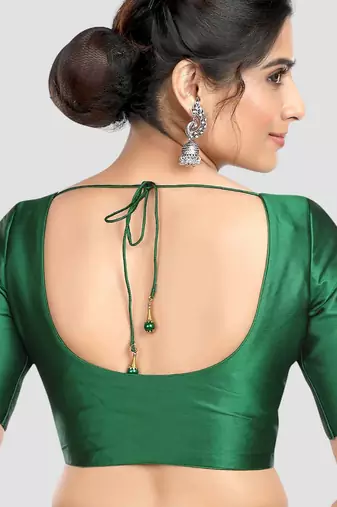 Green plain banglori silk elbow sleeves padded readymade saree blouse