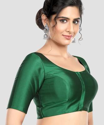 Green plain banglori silk elbow sleeves padded readymade saree blouse 3