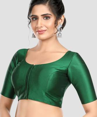 Green plain banglori silk elbow sleeves padded readymade saree blouse 4