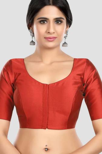 Maroon plain banglori silk elbow sleeves padded readymade saree blouse