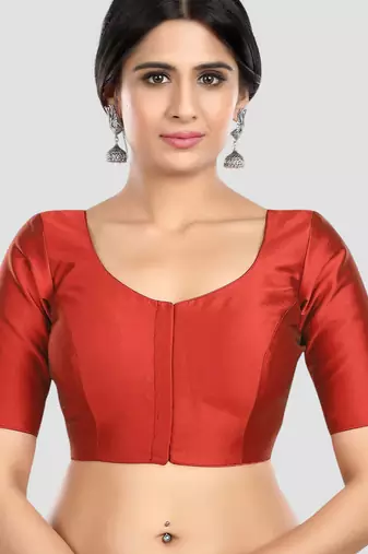 Maroon plain banglori silk elbow sleeves padded readymade saree blouse