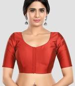 Maroon plain banglori silk elbow sleeves padded readymade saree blouse