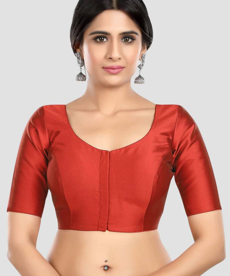 Maroon plain banglori silk elbow sleeves padded readymade saree blouse