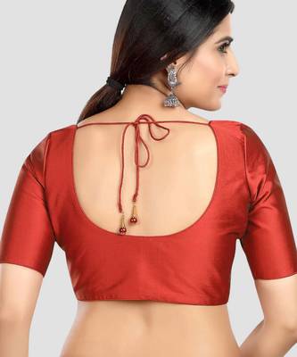 Maroon plain banglori silk elbow sleeves padded readymade saree blouse 2