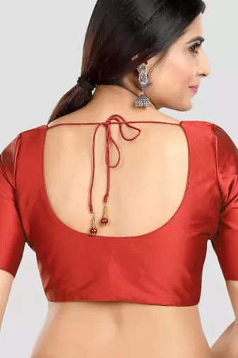 Maroon plain banglori silk elbow sleeves padded readymade saree blouse