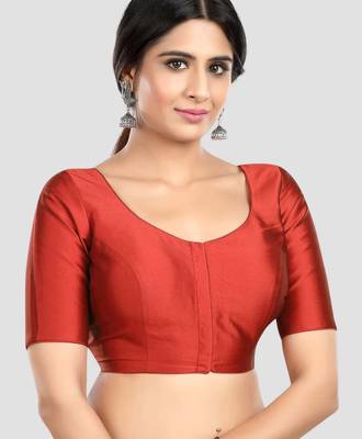 Maroon plain banglori silk elbow sleeves padded readymade saree blouse 3