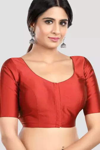 Maroon plain banglori silk elbow sleeves padded readymade saree blouse