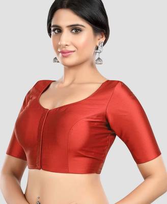 Maroon plain banglori silk elbow sleeves padded readymade saree blouse 4