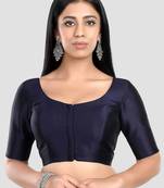 Navy blue plain banglori silk elbow sleeves padded readymade saree blouse