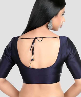 Navy blue plain banglori silk elbow sleeves padded readymade saree blouse 2