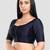 Navy blue plain banglori silk elbow sleeves padded readymade saree blouse