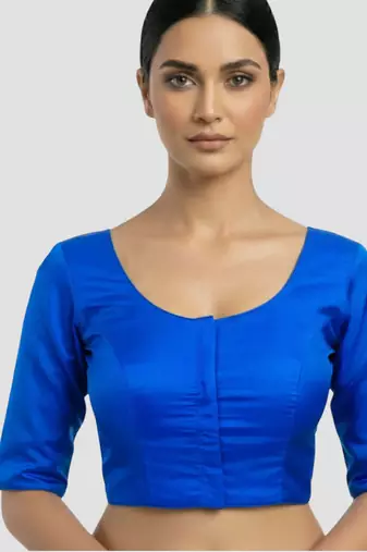 Royal blue plain banglori silk elbow sleeves padded readymade saree blouse