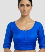 Royal blue plain banglori silk elbow sleeves padded readymade saree blouse