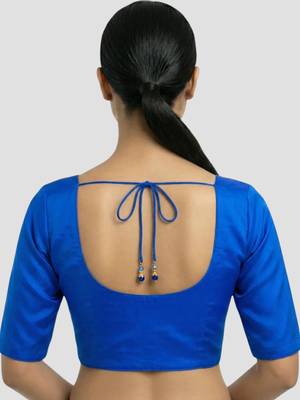 Royal blue plain banglori silk elbow sleeves padded readymade saree blouse 2