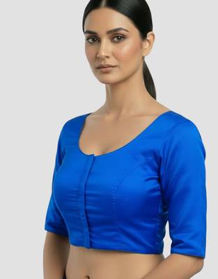 Royal blue plain banglori silk elbow sleeves padded readymade saree blouse 3