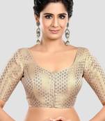 Cream brocade half sleeves padded readymade saree blouse
