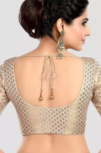 Cream brocade half sleeves padded readymade saree blouse