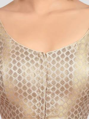 Cream brocade half sleeves padded readymade saree blouse 5
