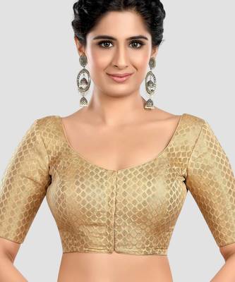 Gold brocade half sleeves padded readymade saree blouse 1