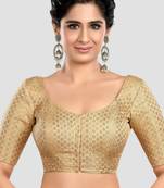 Gold brocade half sleeves padded readymade saree blouse