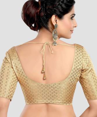 Gold brocade half sleeves padded readymade saree blouse 2