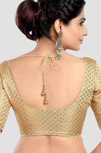 Gold brocade half sleeves padded readymade saree blouse