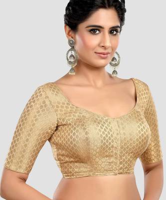 Gold brocade half sleeves padded readymade saree blouse 3