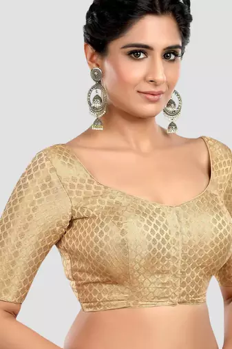 Gold brocade half sleeves padded readymade saree blouse