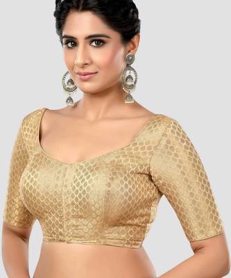 Gold brocade half sleeves padded readymade saree blouse 4