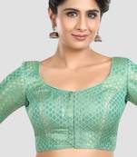 Green brocade half sleeves padded readymade saree blouse