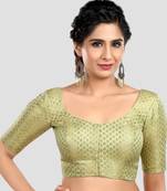 Pista green brocade half sleeves padded readymade saree blouse