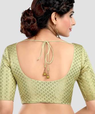 Pista green brocade half sleeves padded readymade saree blouse 2
