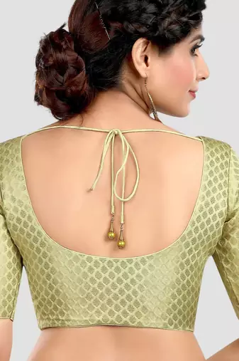 Pista green brocade half sleeves padded readymade saree blouse