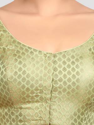 Pista green brocade half sleeves padded readymade saree blouse 5