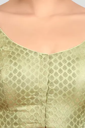 Pista green brocade half sleeves padded readymade saree blouse